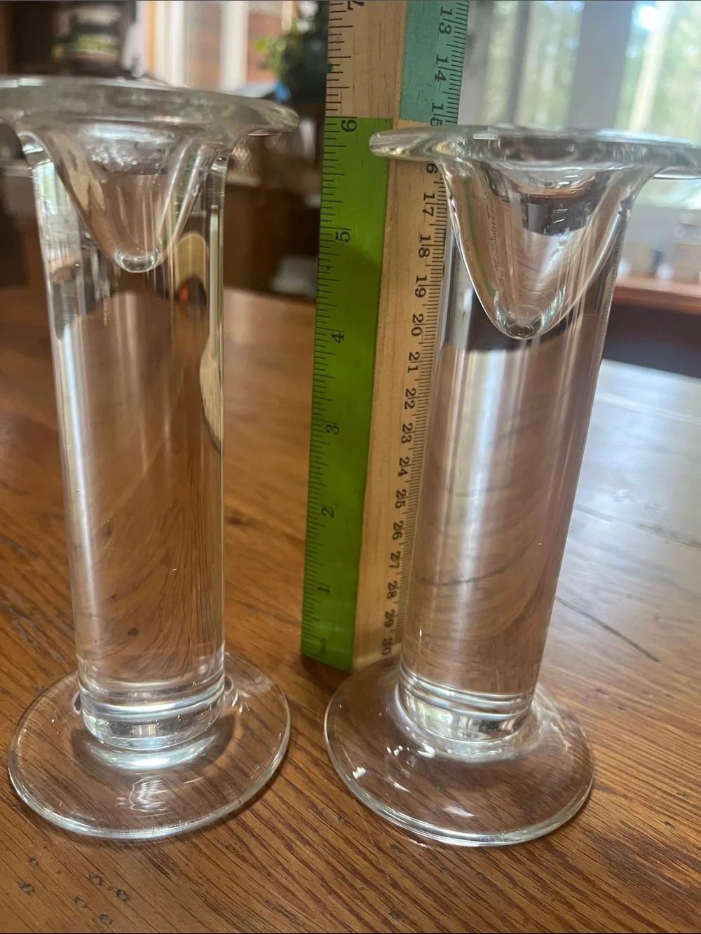 Crate and Barrel Marlow Clear Art Glass Candlesticks 6” - Set of 2
